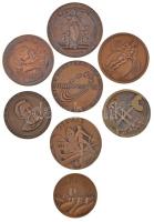 8db-os emlékérem tétel, benne Borsos Miklós (1906-1990) 1980. "Fiziológiai Tudományok XXVIII. Nemzetközi Kongresszusa Budapest" Br emlékérem, Iván István (1905-1968) DN "Kőszeg - Jurisich Miklós" Br emlékérem, Lapis András (1942-) 1986. "Kertészeti Élelmiszeripari Kiállítás - Mathiász János / Hírösnapok 86. - Kecskemét" Br emlékérem, Szentirmai Zoltán (1941-) 1998. "Atlétikai Európa-bajnokság Budapest", 1970. "Schréder Rezső / 100 éves a Fémkohászattani Tanszék" Br emlékérem. Szign.: Kovács, "Pécsi Általános Kiállítás 1888 / Elismerés az érdemnek" Br emlékérem T:2