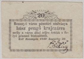 Rozsnyó 1849. 20kr "Rozsnyó város pénztári utalványa" T:III ROZ-2.1