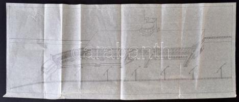 Az 1933-ban megnyitott kerepesi úti ügető (BÜE) tribünjének ceruzával rajzolt tervrajza (a tervező: ifj. Paulheim Ferenc), hajtogatva. Méret: 80x32 cm / 1931 Plan of the Budapest Trotting Race Tracks, Good condition, Size, 80x32 cm