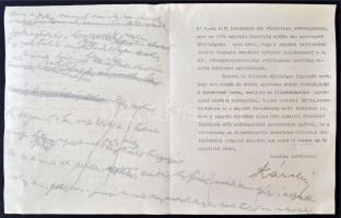 1933 Károlyi Gyula (1907-1942) politikus saját kézzel aláírt levele, melyben államkölcsön felvételér...
