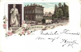 Firenze, Florence; Palazzo Pitti, Dante Allighieri / palace, statue, Louis Glasers floral litho (EK)
