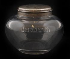 Üveg tégely antik ezüst (Ag.) fedővel, bárói monogrammal, jelzett (Bécs 1840), mesterjeggyel (AZ), n...