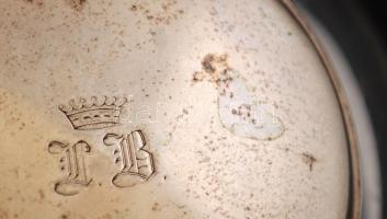 Üveg tégely antik ezüst (Ag.) fedővel, bárói monogrammal, jelzett (Bécs 1840), mesterjeggyel (AZ), n...