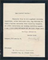 1935 Esterházy Pál gróf (1901-1989)  levele dr.Tarányi Ferenc főrendi házi tagnak, melyben Esterházy Móric választási támogatásáról ír. Hátoldalán ceruzás feljegyzésekkel