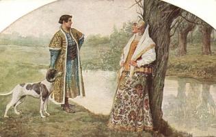 The meeting / Russian art postcard, T.S.N. R.M. No. 176. s: S. Solomko