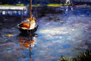 Sólyom jelzéssel: Vitorlások a Siócsatornán, olaj, vászon, keretben, 39x50cm