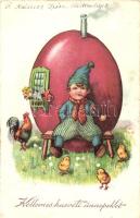 Easter, child, egg house, chicken, W.S.S.B 8010.