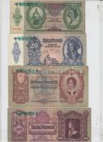 1930. 100P + 1932. 50P + 1936. 10P + 1941. 20P mindegyik hamis nyilaskeresztes "ÉRVÉNYESÍTVE" felülbélyegzéssel (fake overprint) T:III