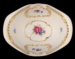 Hollóházi áttört porcelán tál, matricás, jelzett, kézi áttöréssel, apró kopásnyomokkal, 25×19×10,5 c...