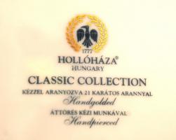 Hollóházi áttört porcelán tál, matricás, jelzett, kézi áttöréssel, apró kopásnyomokkal, 25×19×10,5 c...