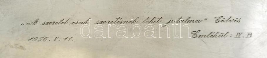 Ezüst (Ag,) tálca, jelzett, mesterjeggyel (PV),  nettó:132 g, 23×14 cm