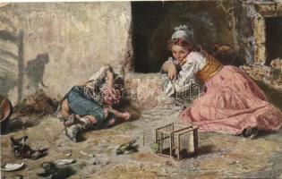 50 db RÉGI, nagyrészt megíratlan motívum képeslap, művész lapok, vegyes minőség / 50 old, mainly unu...