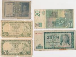 8db-os vegyes külföldi bankjegy tétel, közte Német 3. Birodalom/Cseh-Morva Protektorátus/Német megszállás 1940. 100K T:III,III- 8pcs of mixed banknotes, with German Third Reich / Protectorate of Bohemia and Moravia / German occupation 1940. 100 Korun C:F,VG