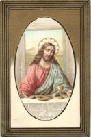 Jesus at the Last Supper, golden art postcard, B.N.K. Serie 80. litho, Jézus az utolsó vacsorán, arany művészeti képeslap, B.N.K. Serie 80. litho