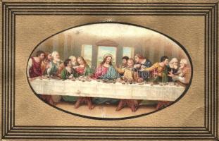 Jesus at the Last Supper, golden art postcard, B.N.K. Serie 80. litho (EK)