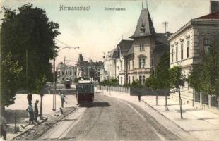 Nagyszeben, Hermannstadt, Sibiu; utca, villamos / street, tram (EK)