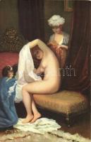 Am Morgen / Erotic nude art postcard, litho s: Jean Honoré Fragonard