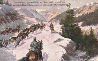 Fáradtságos ágyúszállítás az olasz határhegyekben / WWI Austro-Hungarian military in the Italian mountains, carrying a cannon s: F. Höllerer