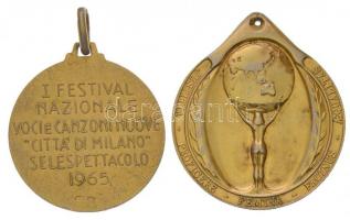 Olaszország 1965. "Nemzeti Hang és Dal Fesztivál - Milánó" jelzett aranyozott Ag érem füll...