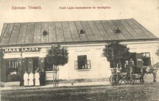 Tövis, Teius; Haáb Lajos mészáros és hentesüzlete és vendéglője; Szilágyi Arthur kiadása / butcher shop and restaurant