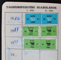 cca 1950-1987 6 db különféle igazolvány: tagsági könyvek, étkezési igazolójegy, stb