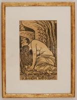 Körösfői Kriesch Aladár (1863-1920): In megmoriam... Fametszet, papír, jelzett a dúcon, üvegezett keretben, 22x14 cm