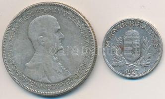 1927. 1P Ag + 1930. 5P Ag "Horthy jobbra" T:2-,3  Adamo P6, P8