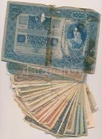 26db-os vegyes korona bankjegy tétel, közte 1912. 100K piros "Magyarország" felülbélyegzés...