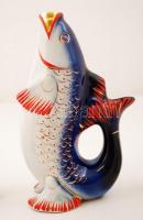 Orosz Polonsky porcelán likőrös készlet, kiöntvel és 6 db pohárral. Jelzett, kézzel festett, aranyoz...