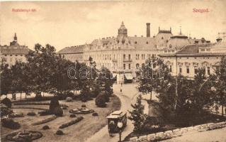 Szeged, Széchenyi tér, villamos, hátoldalon a Magyar Sokszorosító Műipar Rt. reklámja