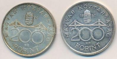 1992-1994. 200Ft Ag (2x) "MNB" + "Deák" T:2 patina