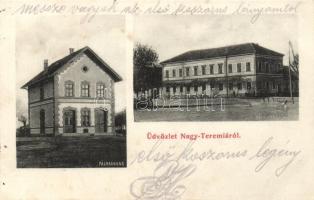 Nagyteremia, Máriafölde, Teremia Mare; vasútállomás, községháza / railway station, town hall