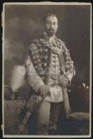 1910 Hámos Antal (1884-?) jogász, a rimaszécsi kerület képviselőjének díszmagyaros fotója, Saját kezű aláírásával. Strelisky fotó. 13x19 cm