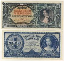 1945-46. 16db klf infla bankjegy T:I- (2x), T:II+ csak egyszer hajtott (11X), T:II (3x)