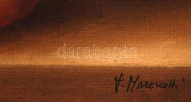 Maxescotti jelzéssel: 3 db csendélet festmény, olaj, farost, sérült keretben, 12×16 cm (3×)