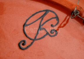 Népi mintás kerámia fali tányér, jelzett, hibátlan, d: 28 cm