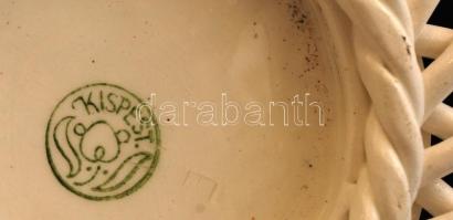 Kispest fonott kerámia tálka, jelzett, apró hibákkal, d: 17 cm