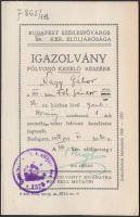 1928 Igazolvány Fölvonó kezelő részére, Budapest Széksfőváros VIII. ker. Elüljárósága, arcképes, 13x8cm