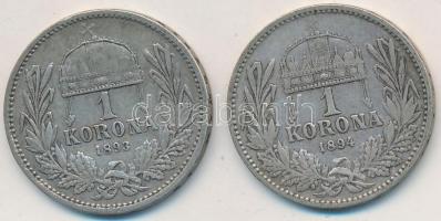 1893KB-1894KB 1K Ag "Ferenc József" (2x) T:2-