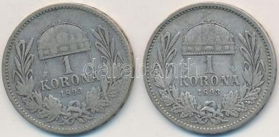 1893KB 1K Ag "Ferenc József" (2x) T:2-,3