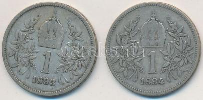 Ausztria 1893-1894. 1K Ag "Ferenc József" (2x) T:3
Austria 1893-1894. 1 Corona Ag "F...