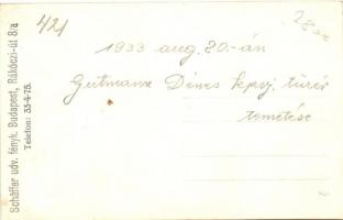 1933 Budapest, Gutmann Dénes karpaszományos "k.p.v.j." tüzér temetése, katonák, Schäffer p...