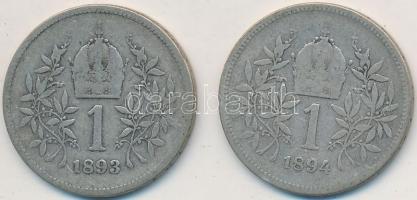 Ausztria 1893-1894. 1K Ag "Ferenc József" (2x) T:3
Austria 1893-1894. 1 Corona Ag "F...