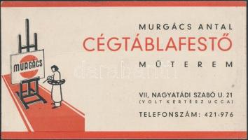 1943  Murgács Antal cégtáblafestő műterem, Bp., VII: ker., reklámnyomtatvány verzón levélként használva, 8x14cm