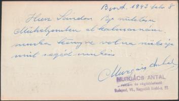 1943  Murgács Antal cégtáblafestő műterem, Bp., VII: ker., reklámnyomtatvány verzón levélként haszná...