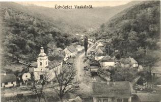 Vaskő, Ocna de Fier; Főutca látképe, templom / main street view, church