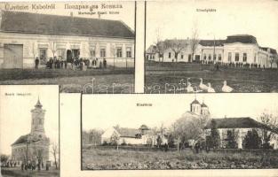 Kabol, Kovilj; Marberger Samu üzlete, Községháza, Szerb templom, Klastrom / shop, town hall, Serbian church, monastery (EK)