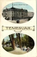 Temesvár, Timisoara; Bonnáz és Kossuth Lajos utca, villamos, Coronini liget / streets, tram, park (EB)