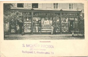 Nagyszeben, Hermannstadt, Sibiu; Johann Weindel porcelán és üvegáru üzlete; S. Molnár Piroska női szabómester reklámpecsétjével / porcelain and glassware shop, with advertisment cancellation (b)