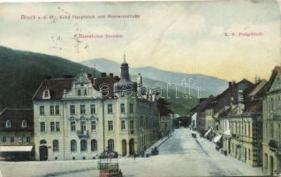 Bruck an der Mur, Ecke Hauptplatz, Bismarckstrasse, Historischer Brunnen, K.K. Postgebaude / main square, street, fountain, post office